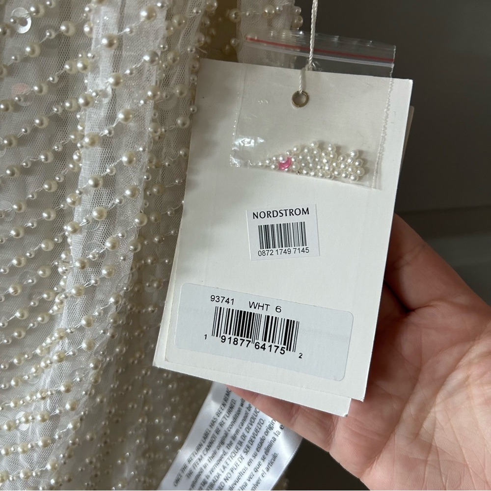 NWT Mac Duggal 93741 Pearl Sequin One Shoulder Asymmetrical White Midi Gown - Picture 6 of 9